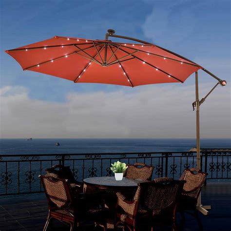 ANGELES HOME 10 ft. Steel Hanging Cantilever Solar LED Patio Umbrella ...