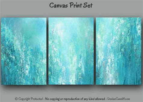 Large Multi Panel 3 Piece Teal Wall Art Canvas Abstract Print Etsy