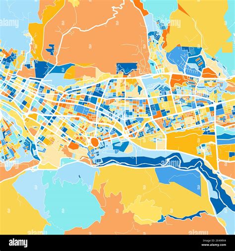 Color art map of Ibague, Colombia, Colombia in blues and oranges. The ...