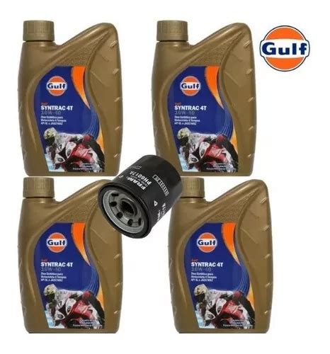 Kit Troca 4l Oleo Motor Moto Gulf Sintetico 10w40 Fomt04s Frete grátis