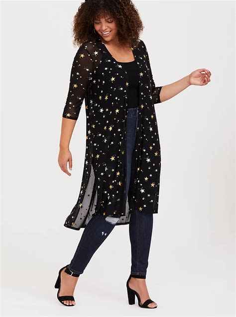 Plus Size Black Star Foil Mesh Longline Kimono Torrid