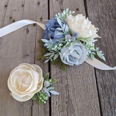 Dark Blue Corsage And Boutonniere