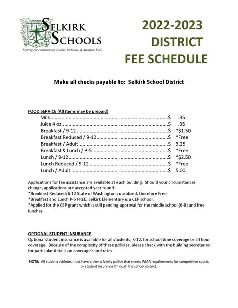 Fee Schedules Selkirk School District