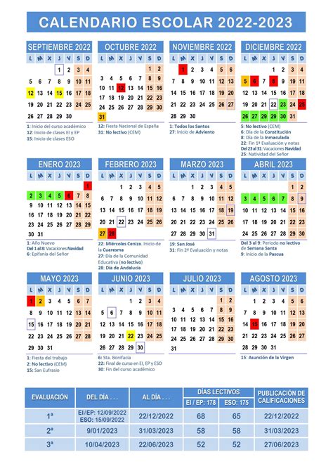 Calendario Semanal 2022 2023 IMAGESEE