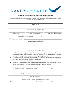 Fillable Online CONSENT FOR RELEASE OF MEDICAL INFORMATION Gastro