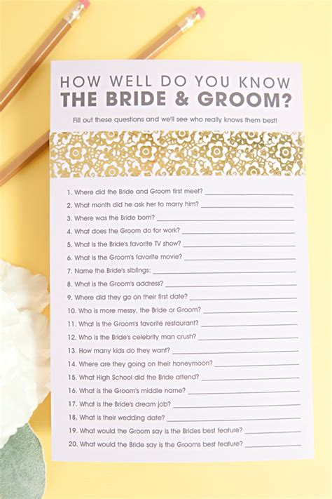 How Well Does The Bride Know The Groom Free Printable Printable Word