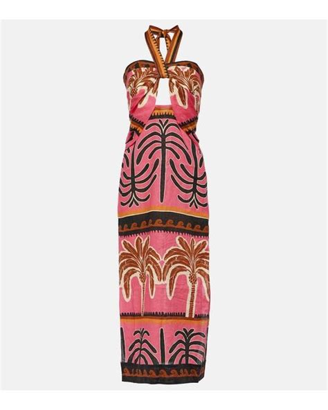 Johanna Ortiz Printed Cutout Linen Midi Dress In Red Lyst