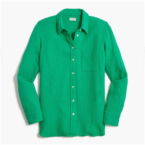 J Crew Gauze Button Down Shirt In Green Lyst