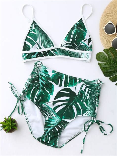 Colormix M Tropical Leaf Print High Waist Bikini Set