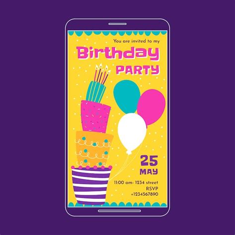 Invitación Digital De Cumpleaños Dibujada A Mano Vector Gratis