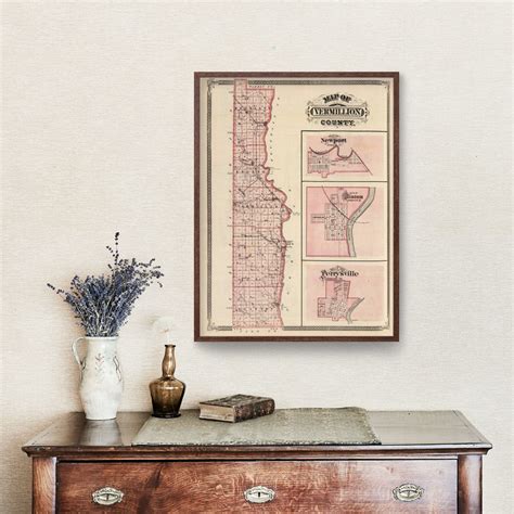 Vintage Map of Vermillion County Indiana, 1876 by Ted's Vintage Art