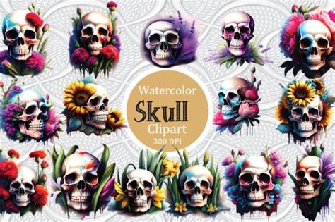 Floral Skull Clipart Skulls Clipart Graphic By Colourful · Creative Fabrica