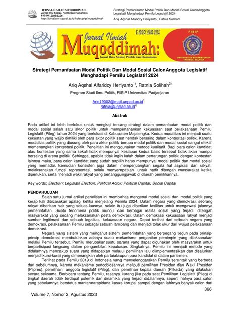 PDF Strategi Pemanfaatan Modal Politik Dan Modal Sosial Calon Anggota