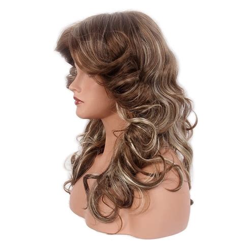 70s Brown Highlight Disco Wig Farrah Fawcett Wigs For Women Lady