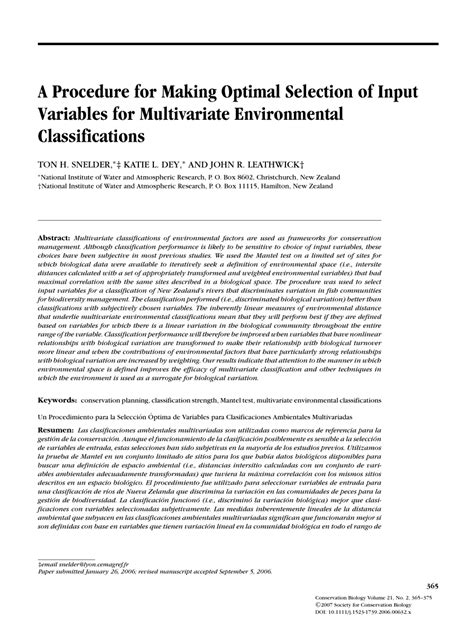 Pdf A Procedure For Making Optimal Selection Of Input Variables For