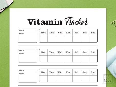 Printable Vitamin Tracker Supplement Tracker Monthly Vitamin Tracker