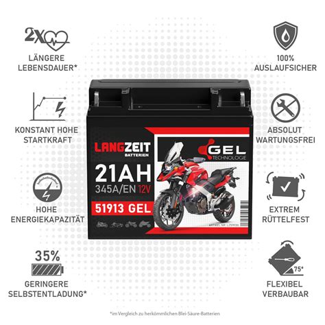 Langzeit Batterie Gel Motorradbatterie Ah V A En Batterie