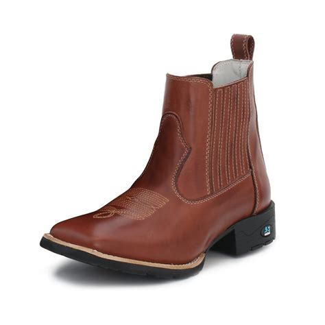 Botina Masculina Bota Country Texana Bico Quadrado Couro Legitimo Cano