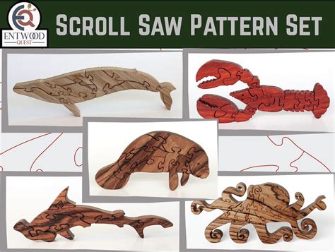 Sea Life Scroll Saw Puzzle Pattern Set 3 Manatee Octopus Hammerhead Shark Blue Whale