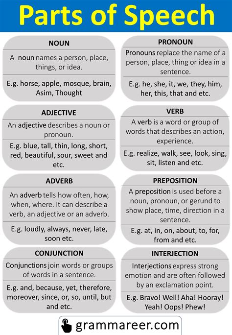 All Parts Of Speech Definitions And Examples Parts Of Speech Basic