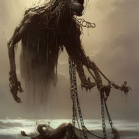 In Chains Chained Alien Giant In Gothic Horror Style