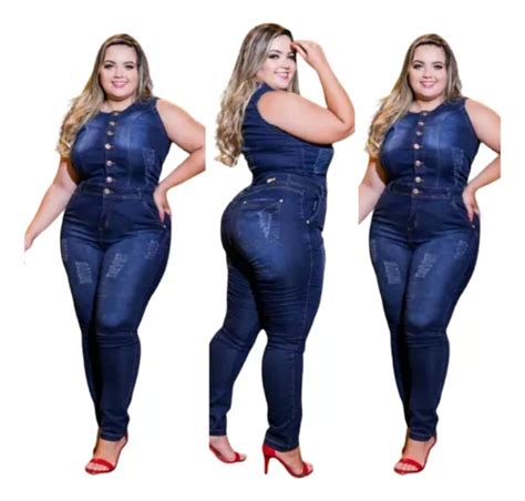 Macacão Longo Jeans Feminino Moda Luxo Plus Size Luxe Frete grátis