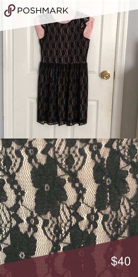 Black Lace Dress With Nude Lining Flattering Fit And Flare Style