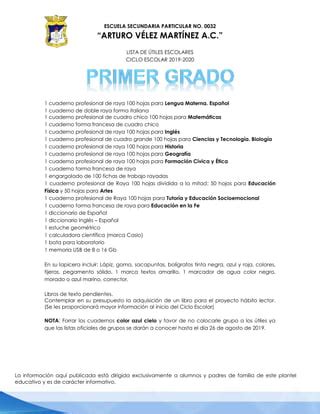 LISTA DE ÚTILESSECUNDARIA PDF