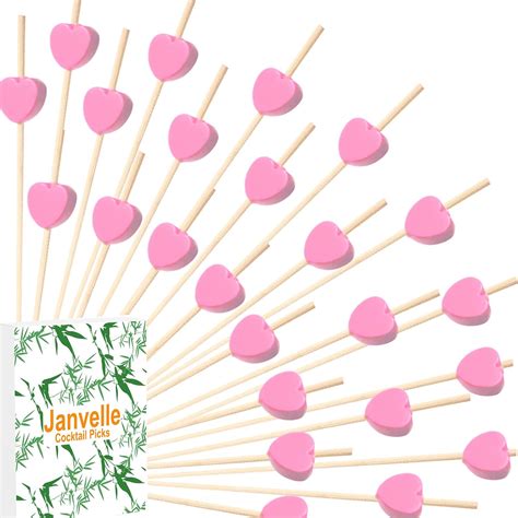 Amazon Janvelle Pink Heart Cocktail Picks Fancy Bamboo Toothpicks