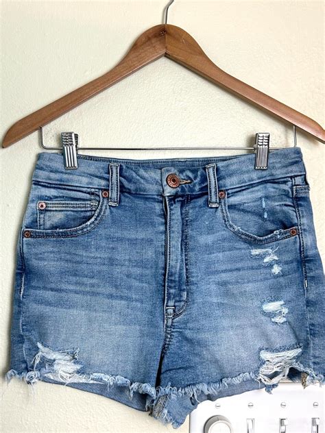 American Eagle Shorts Womens 6 Blue Curvy Hi Rise Shortie Stretch Denim