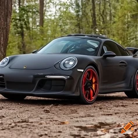 Matte Black Porsche 911 Gt3 Off Road Car With Red Accents