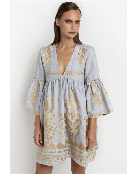 Greek Archaic Kori Flute Sleeve V Neck Dress Women From Young Ideas Uk