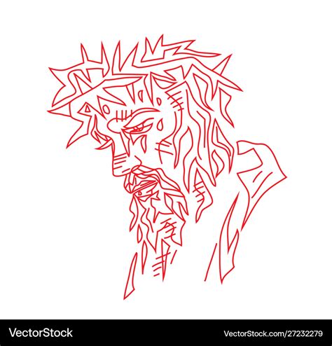 Jesus face sketch drawing Royalty Free Vector Image