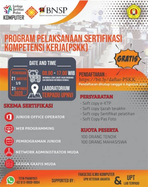 Program Pelaksanaan Sertifikasi Kompetensi Kerja PSKK Fakultas Ilmu