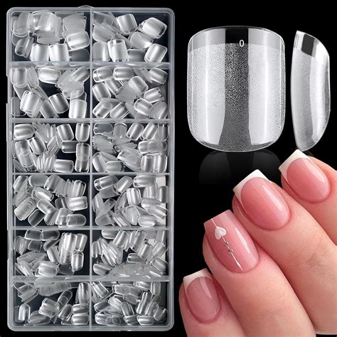 Loveourhome 600pc Gel X Nail Tips Short Square Fake Nail Tips Full Cover Clear False