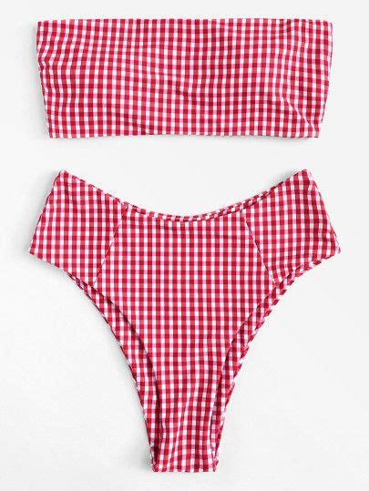 Gingham Bandeau With High Leg Bikini Set Bikinis Strapless Swimsuit