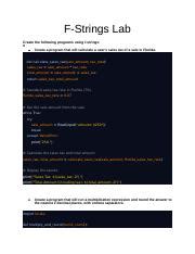 FstringFIXED Docx F Strings Lab Create The Following Programs Using F