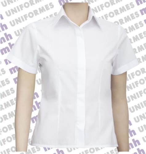 Camisa Social Feminina Manga Curta Branca MH Uniformes