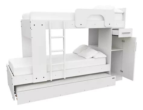 Cama Cucheta Blanca Triple Plaza Con Gabinete