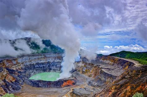 Crater and Lake of Volcano Poas Stock Photo - Image of plants, volcano ...