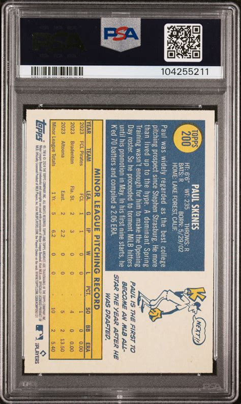 2024 TOPPS ARCHIVES 200 PAUL SKENES ROOKIE RC PSA 10 EBay