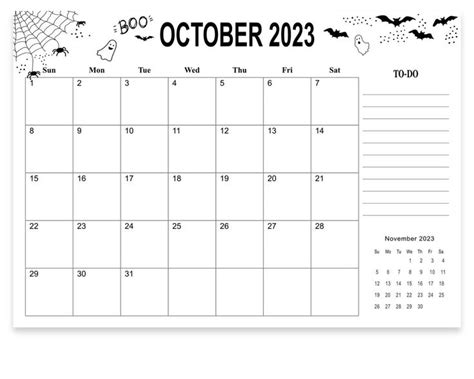 a october calendar with bats on it and the word october in black ink, sitting on top of a white ...