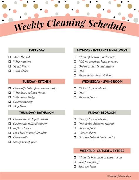 Cleaning Schedule Free Printable