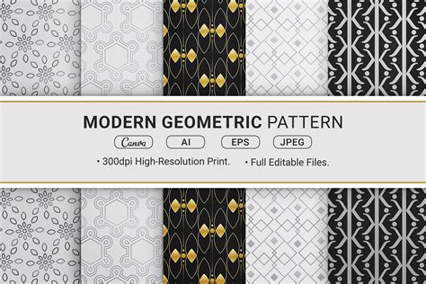 5 Modern Minimal Geometric Patterns Graphic by JUNDI · Creative Fabrica