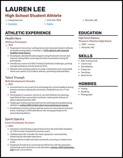 High School Student Athlete Resume Examples For High School