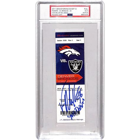 Von Miller Signed Denver Broncos Nfl Debut Ticket Stub Slab Psa