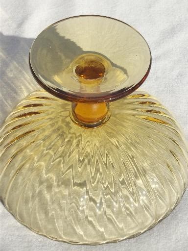 Vintage Amber Yellow Hand Blown Glass Fruit Stand Pedestal Bowl Compote