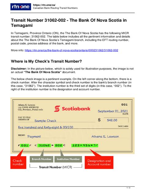 Fillable Online Bank Of Nova Scotia Routing Transit Number Bank Micr