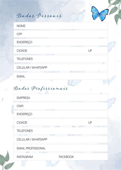 Planner Borboletas Azuis Dados Pessoais Fazendo A Nossa Festa
