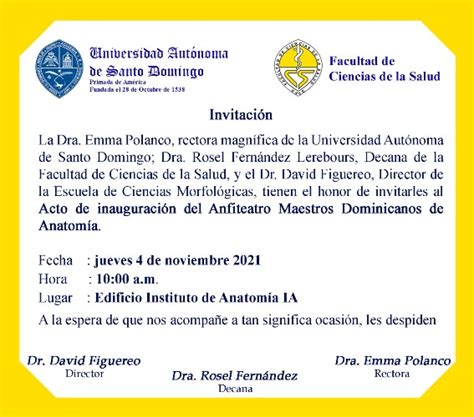 Invitación Acto Inauguración Instituto De Anatomía